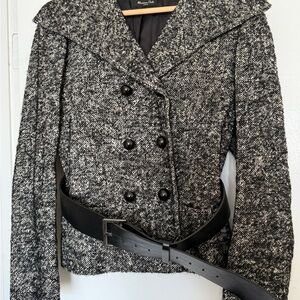 Massimo Dutti Black and White Tweed Pea Coat 34/44